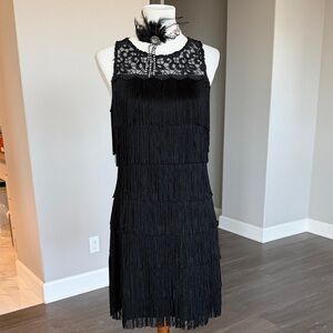 Chic Black Lace Fringe Mini Dress